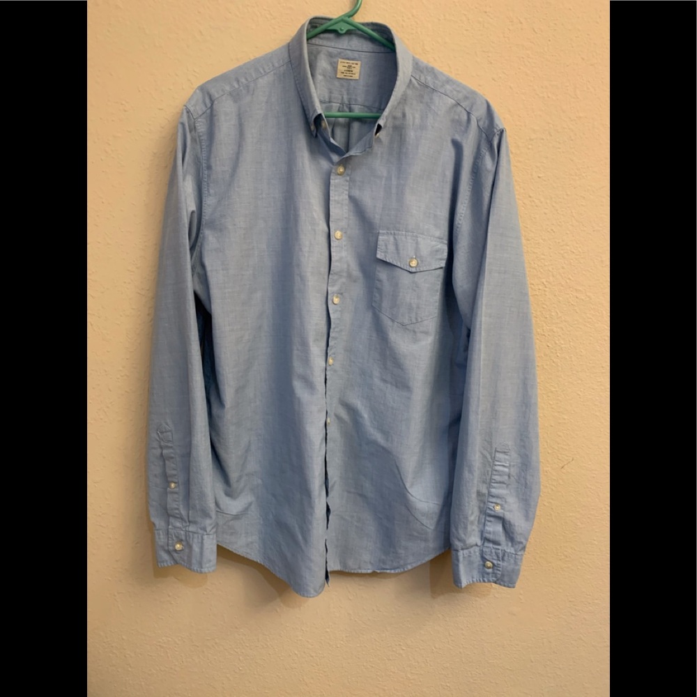 J.CREW 100% Cotton Men's Size XL Button-Down Blue Dress Shirt